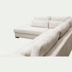 Canapé En Velours|Canapé 5 Places*alinea Canapé d'angle méridienne gauche fixe en velours côtelé Azores - Beige