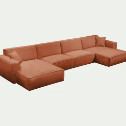 Canapé En Tissu|Canapé 6 Places Et Plus*alinea Canapé d'angle panoramique fixe en tissu tramé - brun rustrel Marron