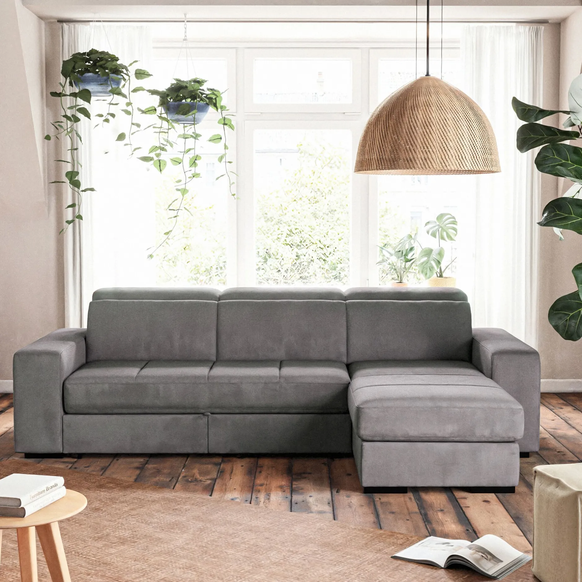 Canapé En Tissu|Canapé 4 Places*alinea Canapé d'angle réversible convertible en tissu - moyen Gris