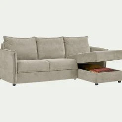 Canapé 3 Places|Canapé Convertible*alinea Canapé d'angle réversible convertible en tissu avec matelas densité 35kg/m3 - roucas Beige