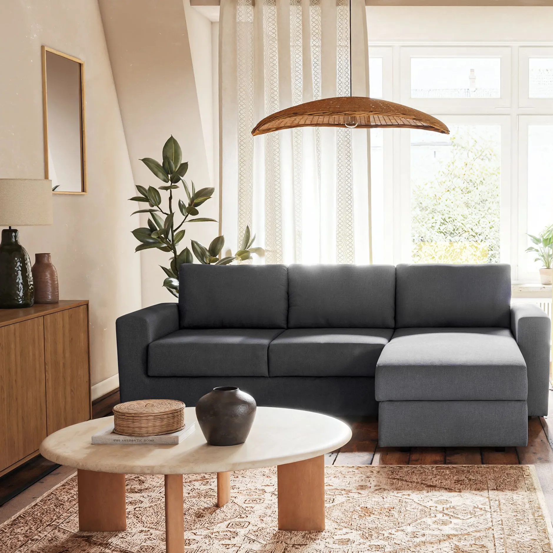 Canapé En Tissu|Canapé 4 Places*alinea Canapé d'angle réversible convertible en tissu tramé - restanque Gris