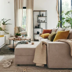 Canapé En Tissu|Canapé 4 Places*alinea Canapé d'angle réversible convertible en tissu tramé - roucas Beige