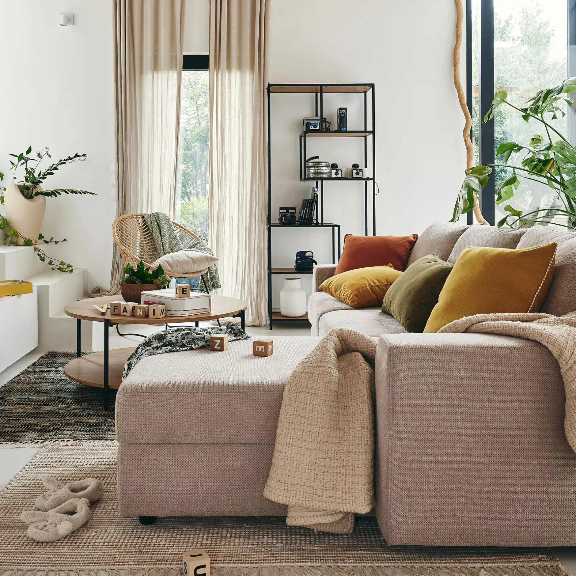 Canapé En Tissu|Canapé 4 Places*alinea Canapé d'angle réversible convertible en tissu tramé - roucas Beige