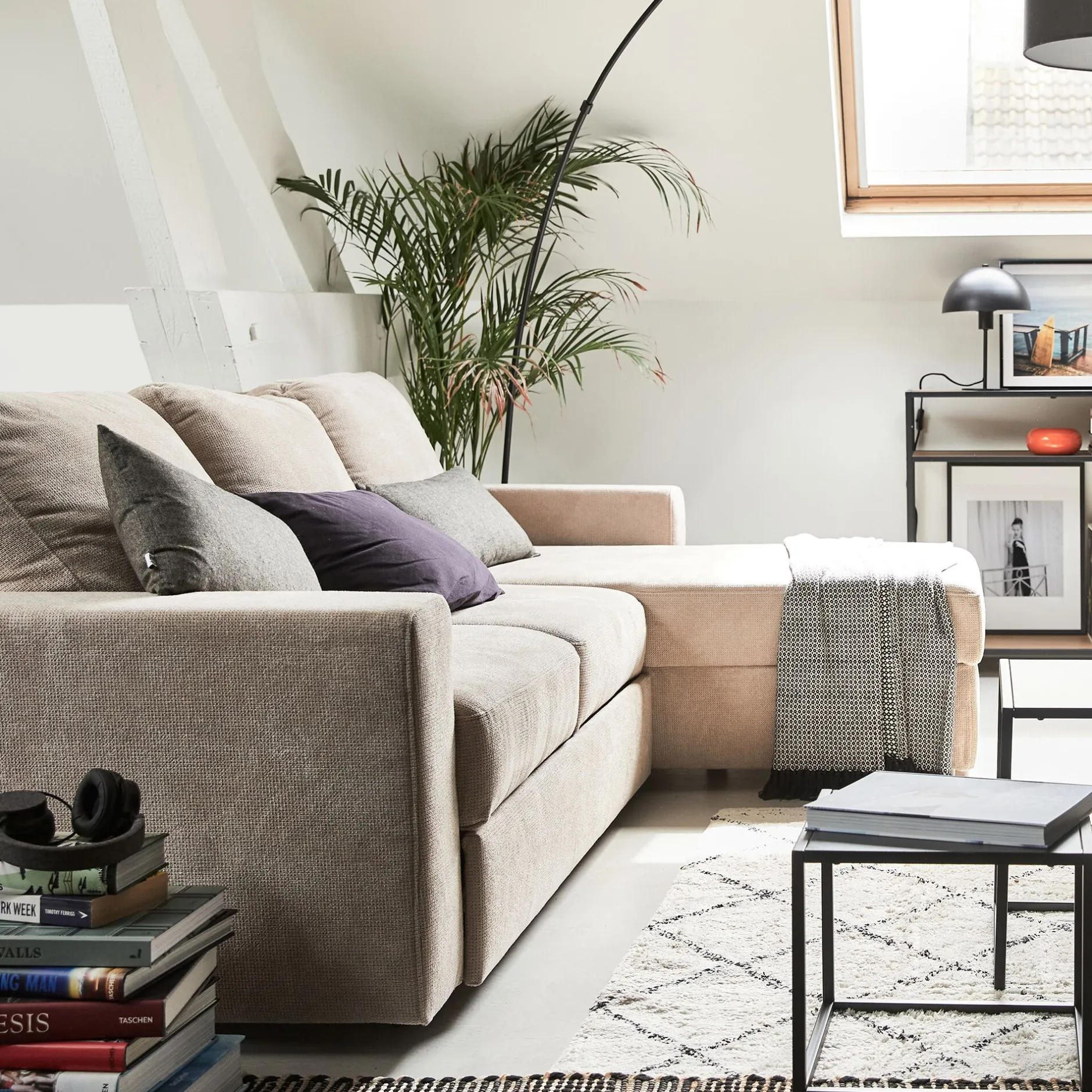 Canapé En Tissu|Canapé 4 Places*alinea Canapé d'angle réversible convertible en tissu tramé - roucas Beige