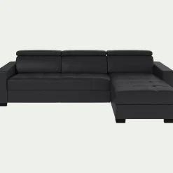 Canapé En Cuir|Canapé 4 Places*alinea Canapé d'angle réversible fixe en cuir de buffle avec accoudoirs 20cm - brun terre d'ombre Brun ombre