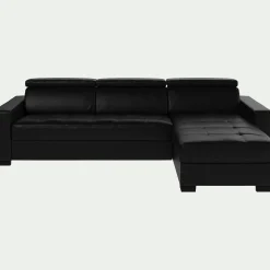 Canapé En Cuir|Canapé 4 Places*alinea Canapé d'angle réversible fixe en cuir de buffle avec accoudoirs 20cm - Noir