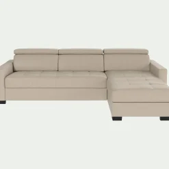 Canapé En Cuir|Canapé 4 Places*alinea Canapé d'angle réversible fixe en cuir de buffle avec accoudoirs 15cm - Beige