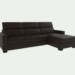Canapé En Cuir|Canapé 4 Places*alinea Canapé d'angle réversible fixe en cuir de buffle avec accoudoirs 15cm - Marron
