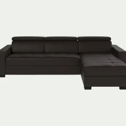 Canapé En Cuir|Canapé 4 Places*alinea Canapé d'angle réversible fixe en cuir de buffle avec accoudoirs 20cm - Marron