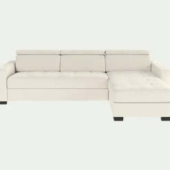 Canapé En Cuir|Canapé 4 Places*alinea Canapé d'angle réversible fixe en cuir de buffle avec accoudoirs 20cm - Blanc