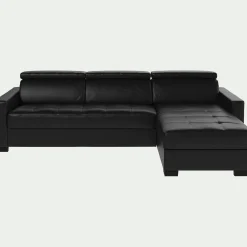 Canapé En Cuir|Canapé 4 Places*alinea Canapé d'angle réversible fixe en cuir de buffle avec accoudoirs 15cm - Noir