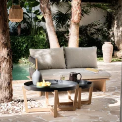 Canapé Extérieur|Salon De Jardin Bois*alinea Canapé de jardin en aluminium effet teck et corde - gris (2 places)