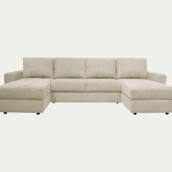 Canapé 4 Places|Canapé Convertible*alinea Canapé en U convertible en tissu tramé - roucas Beige