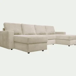 Canapé 4 Places|Canapé Convertible*alinea Canapé en U convertible en tissu tramé - roucas Beige