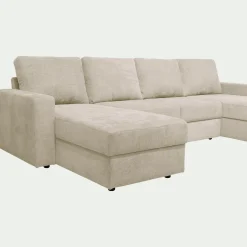 Canapé 4 Places|Canapé Convertible*alinea Canapé en U convertible en tissu tramé - roucas Beige