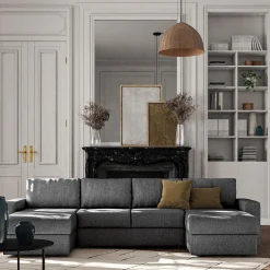 Canapé En Tissu|Canapé 5 Places*alinea Canapé en U convertible en tissu tramé - restanque Gris