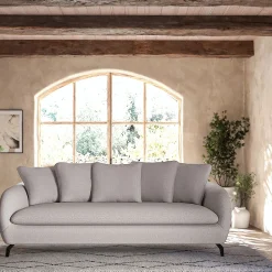 Canapé En Tissu|Canapé 4 Places*alinea Canapé fixe 4 places en tissu tramé piétement noir - roucas Beige