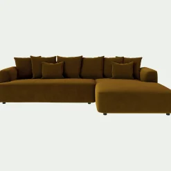 Canapé En Velours|Canapé Fixe*alinea Canapé grand angle droit fixe en tissu velours - bronze Marron