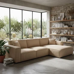 Canapé En Velours|Canapé 4 Places*alinea Canapé grand angle droit fixe en velours côtelé azores - taupe Marron