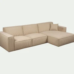 Canapé En Velours|Canapé 4 Places*alinea Canapé grand angle droit fixe en velours côtelé azores - taupe Marron