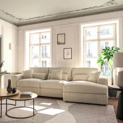 Canapé En Velours|Canapé En Tissu*alinea Canapé grand angle droit fixe en velours côtelé bita - ventoux Blanc