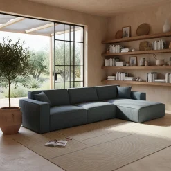 Canapé En Tissu|Canapé 4 Places*alinea Canapé grand angle droit fixe en tissu tramé - Bleu