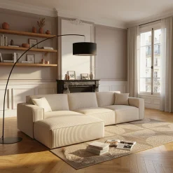 Canapé En Velours|Canapé 4 Places*alinea Canapé grand angle gauche fixe en velours côtelé azores - Beige