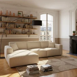 Canapé En Velours|Canapé 4 Places*alinea Canapé grand angle gauche fixe en velours côtelé azores - Beige