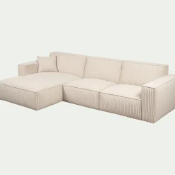 Canapé En Velours|Canapé 4 Places*alinea Canapé grand angle gauche fixe en velours côtelé azores - Beige