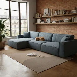 Canapé En Tissu|Canapé 4 Places*alinea Canapé grand angle gauche fixe en tissu tramé - Bleu