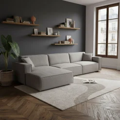 Canapé 4 Places|Canapé Fixe*alinea Canapé grand angle gauche fixe en tissu tramé - Gris borie