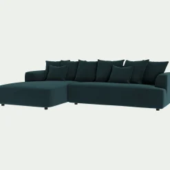 Canapé En Velours|Canapé 5 Places*alinea Canapé grand angle gauche fixe en tissu velours - foncé Bleu