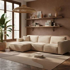 Canapé En Velours|Canapé 4 Places*alinea Canapé grand angle gauche fixe en velours côtelé azores - taupe Marron