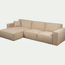 Canapé En Velours|Canapé 4 Places*alinea Canapé grand angle gauche fixe en velours côtelé azores - taupe Marron