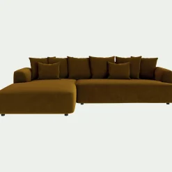 Canapé En Velours|Canapé 5 Places*alinea Canapé grand angle gauche fixe en tissu velours - bronze Marron