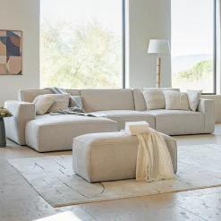 Canapé En Tissu|Canapé 4 Places*alinea Canapé grand angle gauche fixe en tissu tramé - Beige