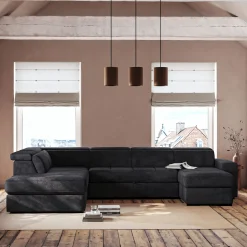 Canapé En Tissu|Canapé 6 Places Et Plus*alinea Canapé panoramique convertible avec méridienne droite en tissu doux - ardoise Gris