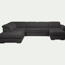 Canapé En Tissu|Canapé 6 Places Et Plus*alinea Canapé panoramique convertible avec méridienne droite en tissu doux - ardoise Gris