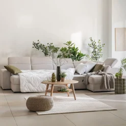 Canapé En Tissu|Canapé 6 Places Et Plus*alinea Canapé panoramique convertible avec méridienne gauche en tissu doux - Beige