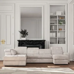 Canapé En Tissu|Canapé 6 Places Et Plus*alinea Canapé panoramique convertible avec méridienne droite en tissu doux - Beige