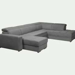 Canapé En Tissu|Canapé 6 Places Et Plus*alinea Canapé panoramique convertible avec méridienne gauche en tissu doux - Gris