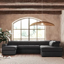 Canapé 6 Places Et Plus|Canapé 5 Places*alinea Canapé panoramique convertible avec méridienne gauche en tissu doux - Gris ardoise