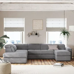 Canapé En Tissu|Canapé 6 Places Et Plus*alinea Canapé panoramique convertible avec méridienne droite en tissu doux - Gris