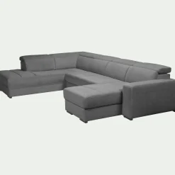 Canapé En Tissu|Canapé 6 Places Et Plus*alinea Canapé panoramique convertible avec méridienne droite en tissu doux - Gris