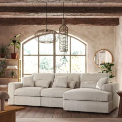 Canapé En Velours|Canapé 3 Places*alinea Canapé petit angle droit fixe en velours côtelé sastel - roucas Beige