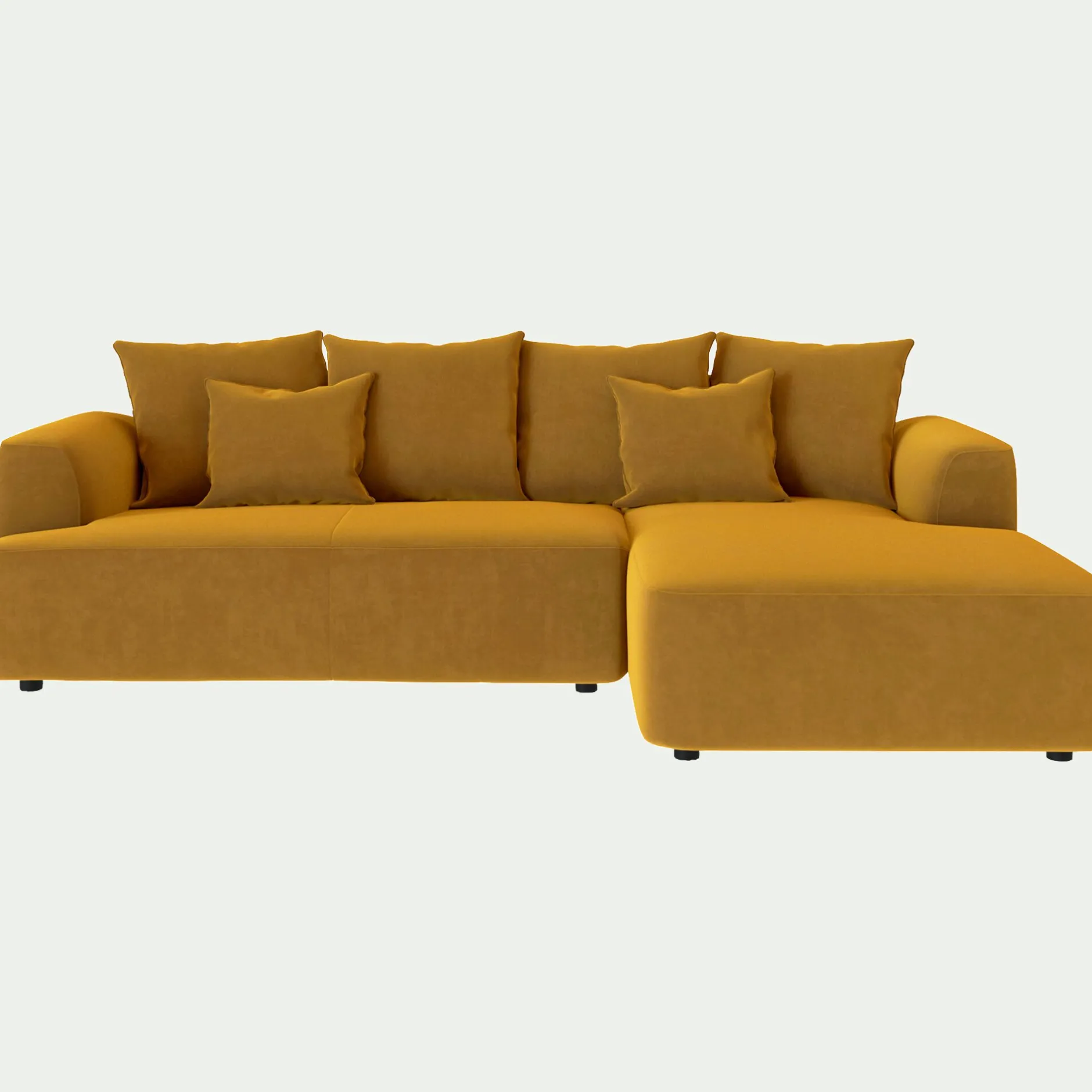 Canapé En Velours|Canapé D'Angle*alinea Canapé petit angle droit fixe en tissu velours - Jaune argan