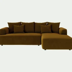 Canapé En Velours|Canapé 3 Places*alinea Canapé petit angle droit fixe en tissu velours - bronze Marron