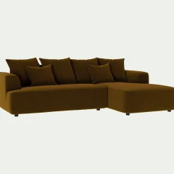 Canapé En Velours|Canapé 3 Places*alinea Canapé petit angle droit fixe en tissu velours - bronze Marron