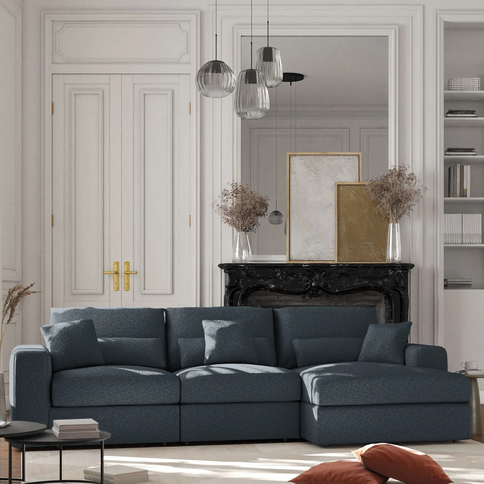 Canapé Fixe|Canapé D'Angle*alinea Canapé petit angle droit fixe en tissu bouclette - Bleu