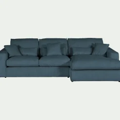 Canapé En Velours|Canapé 3 Places*alinea Canapé petit angle droit fixe en velours côtelé - Bleu